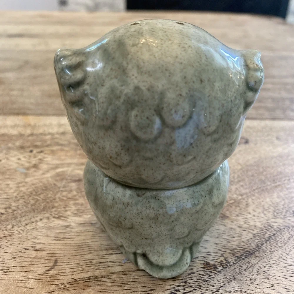 Vintage Salt And Pepper Shakers Set Corky, Charming Owl Stoneware